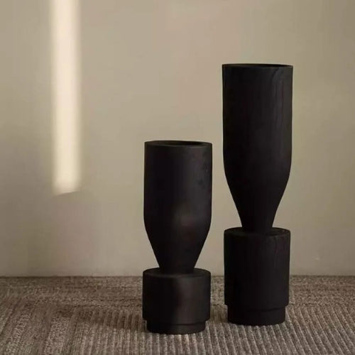 BLACK WOODEN VASE