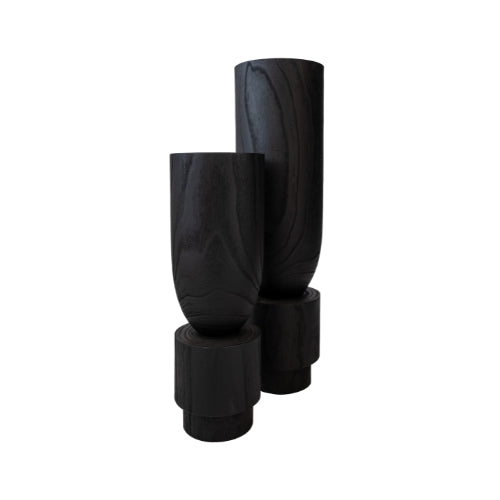 BLACK WOODEN VASE