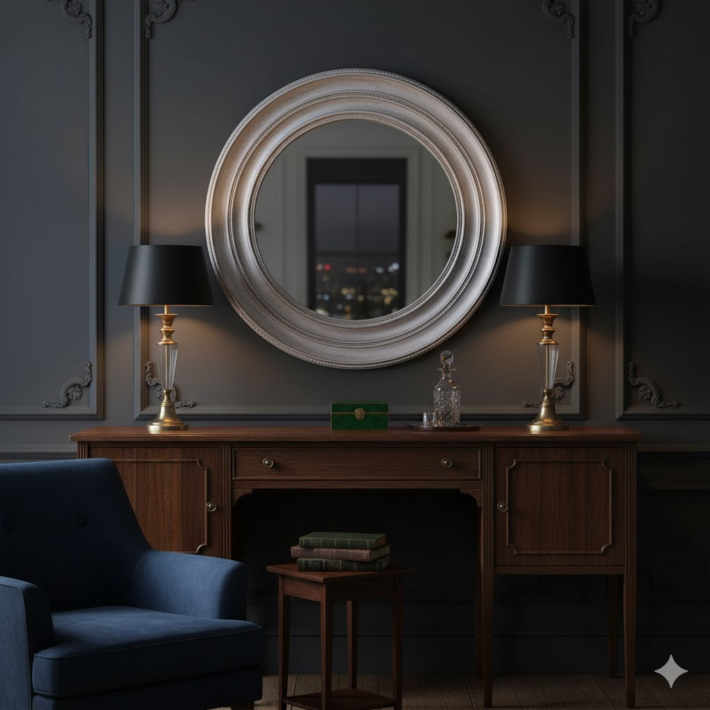 MIRROR ROUND STONE GRAY